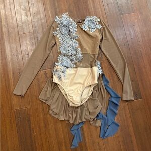Glamour Tan and Blue Kids Dance Costume
